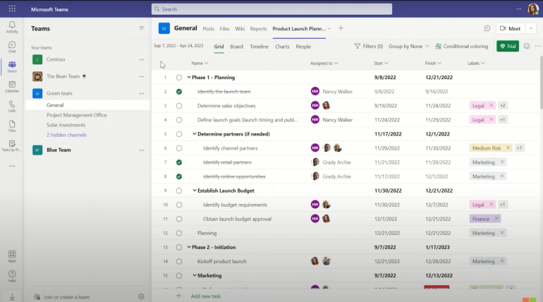 Microsoft put Project inside Teams as a tab for more details and the option to chat about work in context.