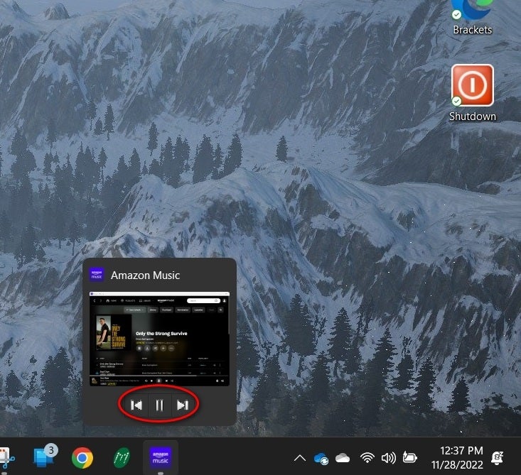 Hover your mouse over the appropriate icon on the taskbar to display minimized versions of the controls.