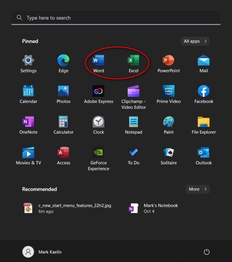 The pinned section in the Start Menu has grown significantly while the recommended section has shrunk.