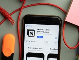 New York, United States - 7 November 2020: Notion app store logo on phone screen, Illustrative Editorial