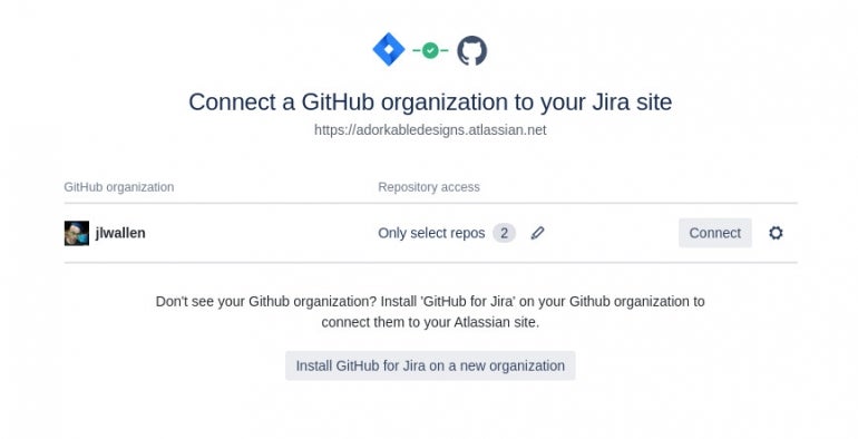 Connecting Jira to a GitHub account.