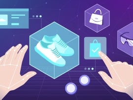 User choosing and buying virtual items in the metaverse using cryptocurrencies.