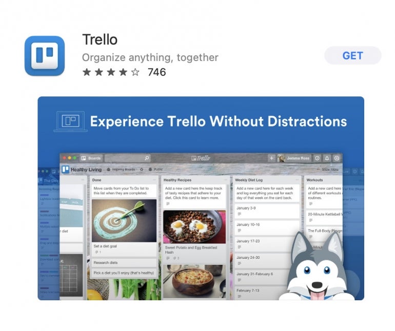 The official Trello app is found in the Apple App Store.