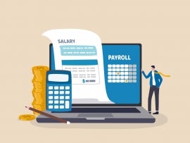 A computer running payroll software for small businesses.