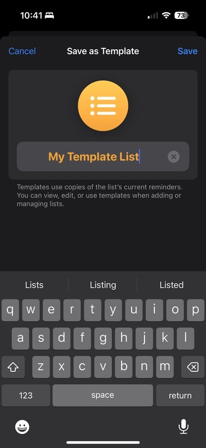 Re-using templates in Reminders is easy.