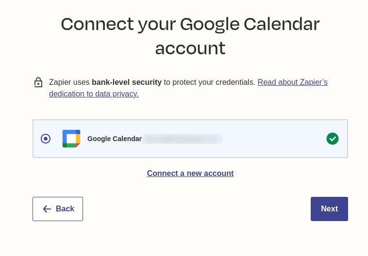 Make sure you've selected the correct Google account before continuing.
