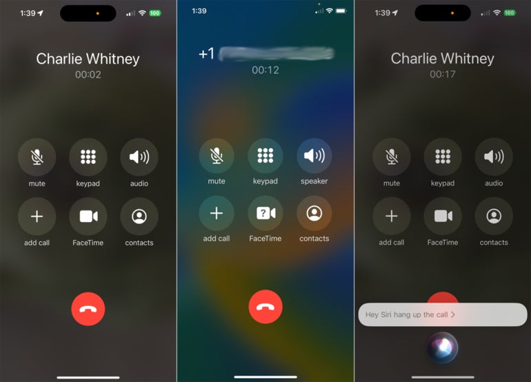 Say: “Hey Siri, hang up the call,” and Siri will disconnect you.