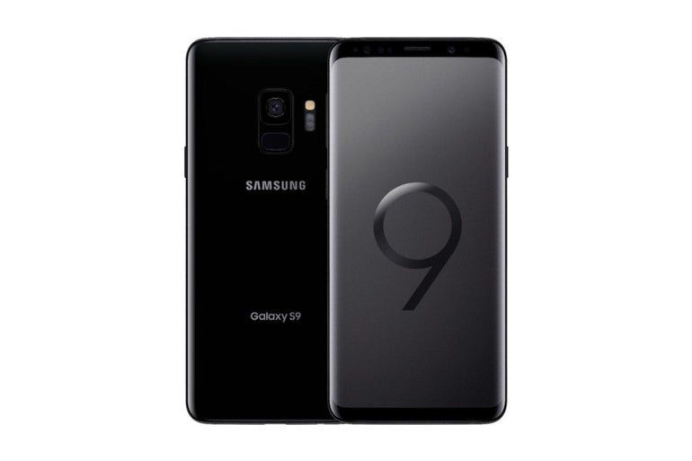 Close up of the front and back of a Samsung Galaxy S9.