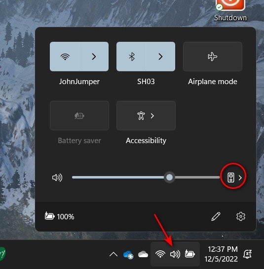 Click the speaker icon located in the notifications area of the Windows 11 taskbar.
