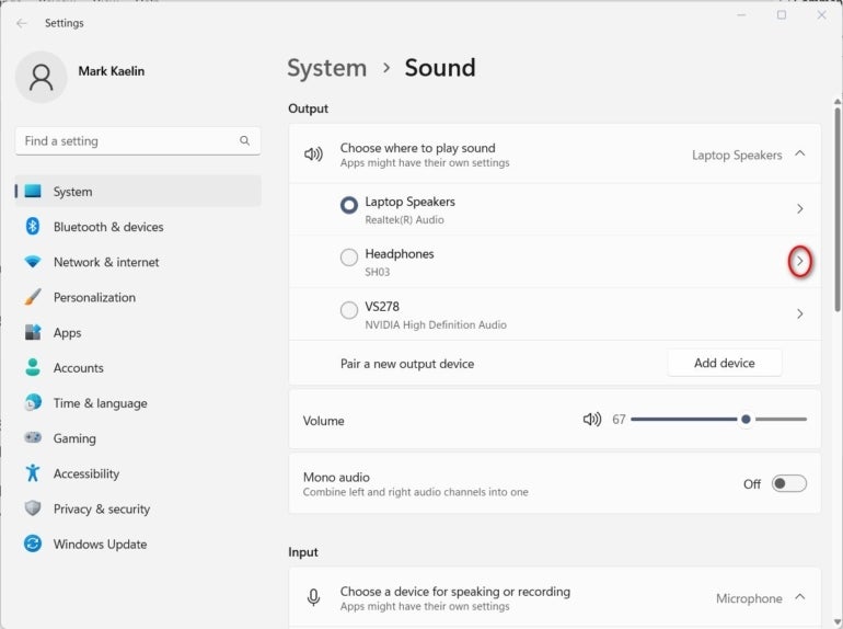 Sound settings under the Windows 11 System settings.