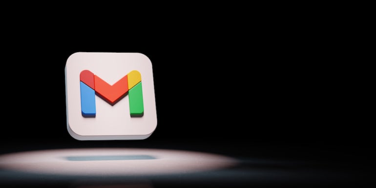 Gmail App Icon 3D Symbol Shape Spotlighted on Black Background with Copy Space 3D Illustration