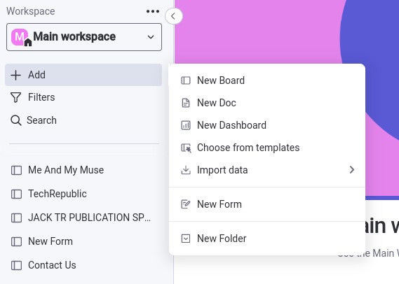 From this same pop-up menu, you can add new Docs, Dashboards and more.