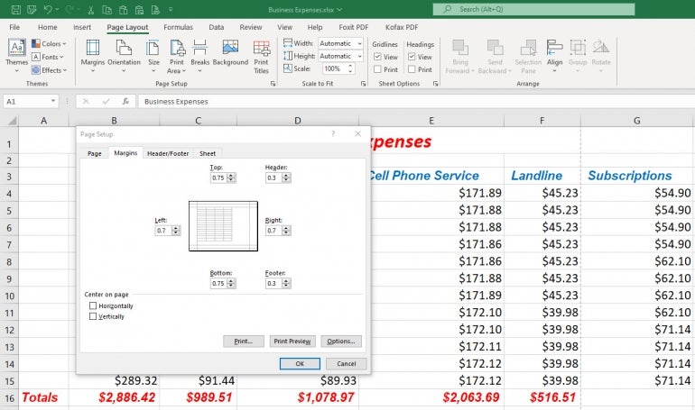 Leave at least a little space for margins to give your printed spreadsheet room to breathe.