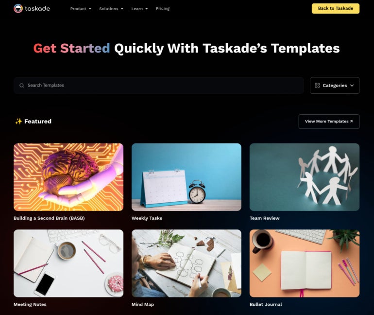 The Taskade Template market has plenty to offer for just about any type of project.