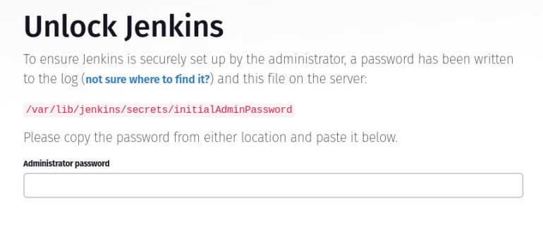 Unlocking Jenkins with the password you copied from the cat command.
