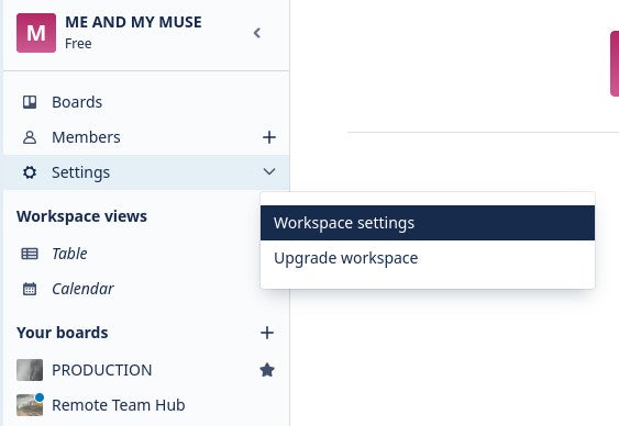 Accessing the Workspace Settings in Trello.