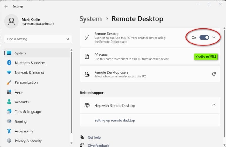 Open Settings again and scroll down the list of items to find Remote Desktop and click on it to open the details page.