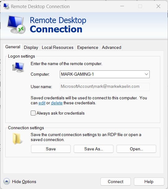 Start the Remote Desktop Connection application on a secondary PC.
