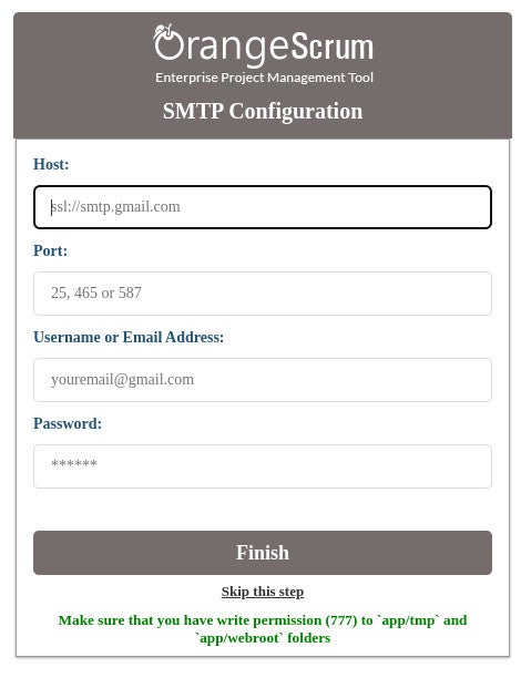 Configure your SMTP server for Orangescrum.