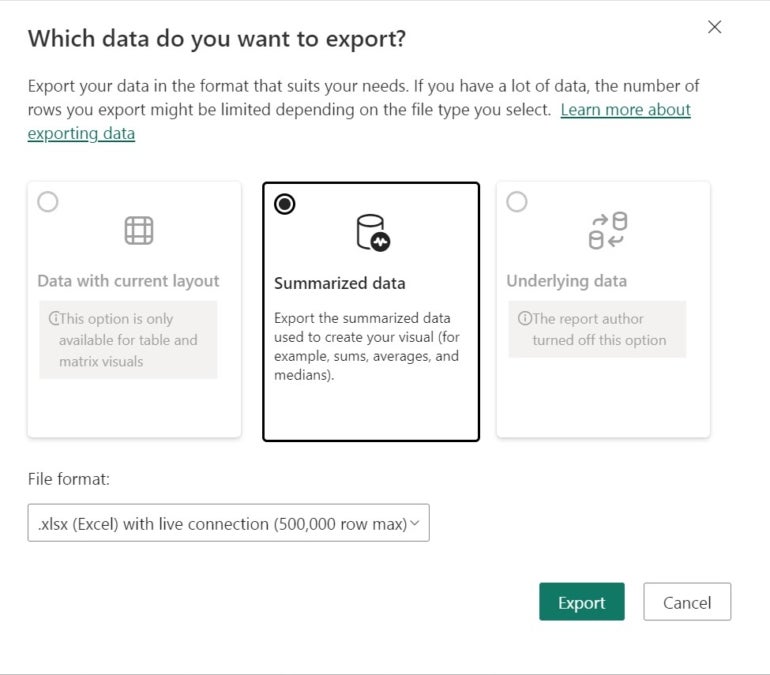 Choose to export to Excel or a .csv file.