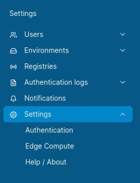 You can access the Settings page from the Portainer sidebar.