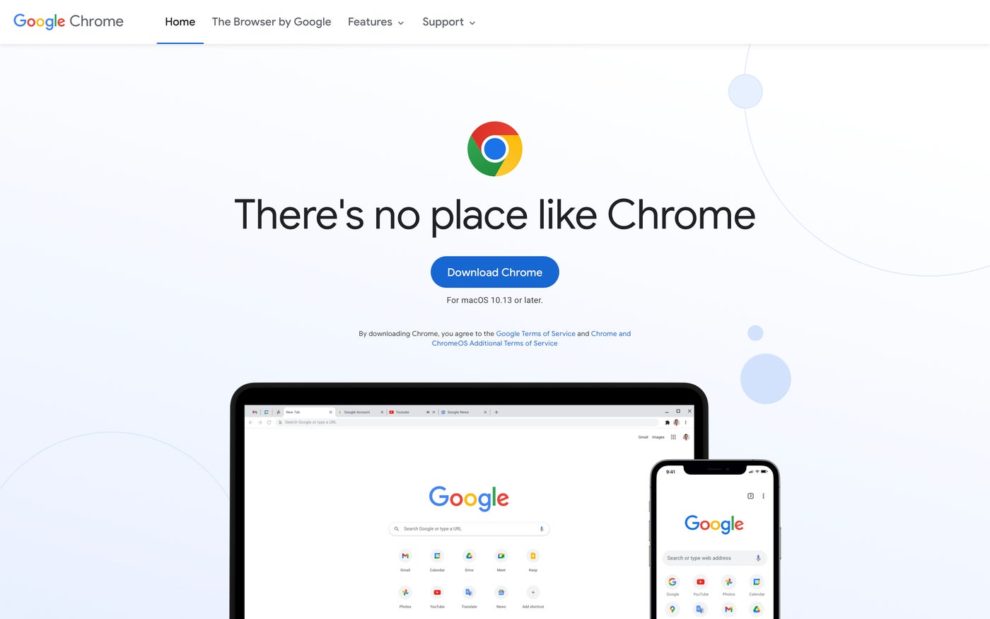 Page d'accueil de Google Chrome avec un lien pour télécharger Chrome