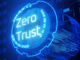 A hologram with writing that says Zero Trust.