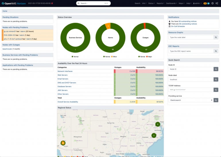 The OpenNMS dashboard.