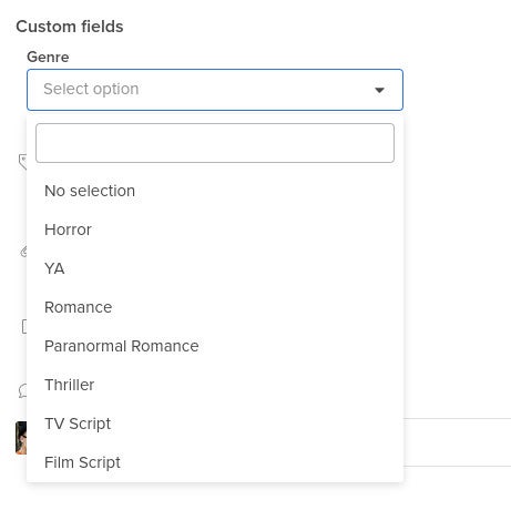 A custom genre field lets me select which genre I want to associate with what I'm writing.