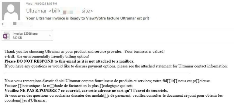 Phishing email impersonating Canadian company Ultramar.