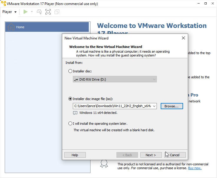 Use the New Virtual Machine wizard to set up your virtual machine.