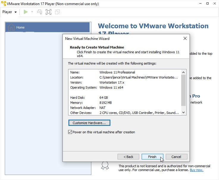 Configure the hardware settings for your virtual machine.