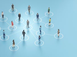 People standing in circles that are interconnected like a web