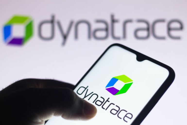 In this photo the Dynatrace logo seen displayed on a smartphone.