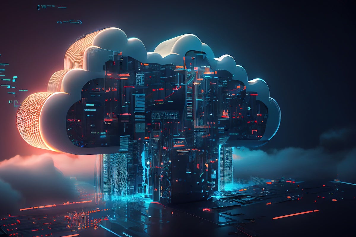 Cloud computing technology concept background, digital illustration generative AI