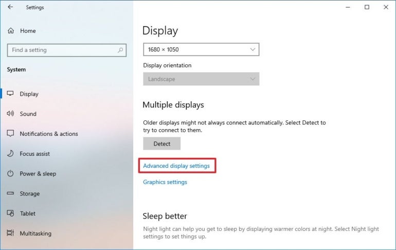 Select the Advanced display settings option.