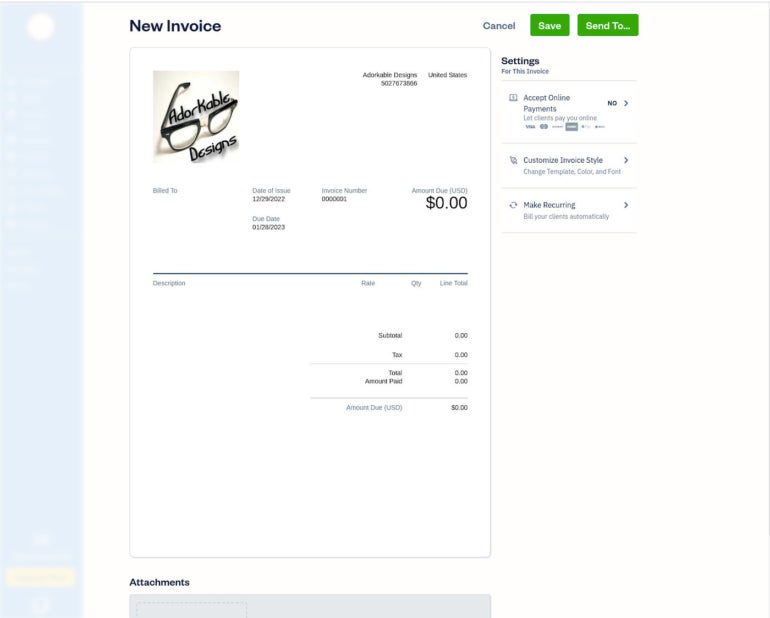 Creating an invoice with FreshBooks.