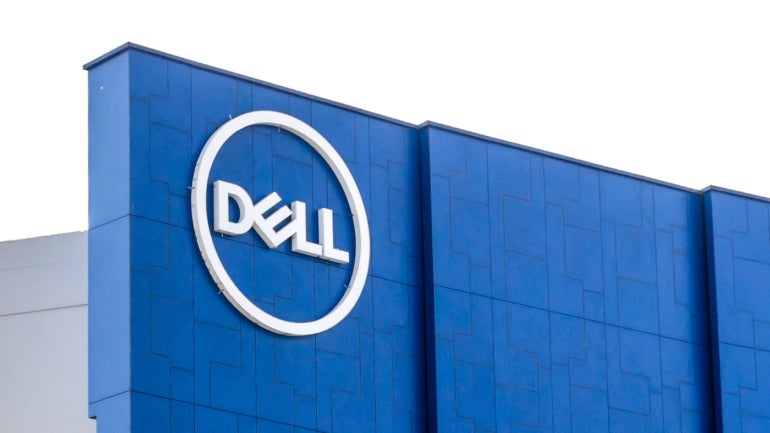 The Dell logo on an office building.