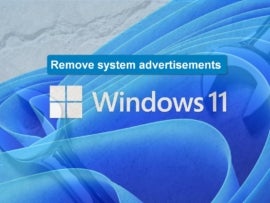 The text Remove system advertisements over the Windows 11 background.