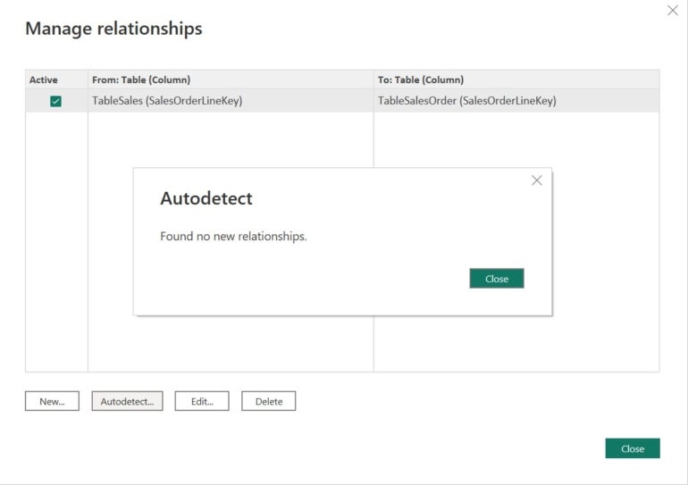 AutoDetect doesn't find any new relationships.