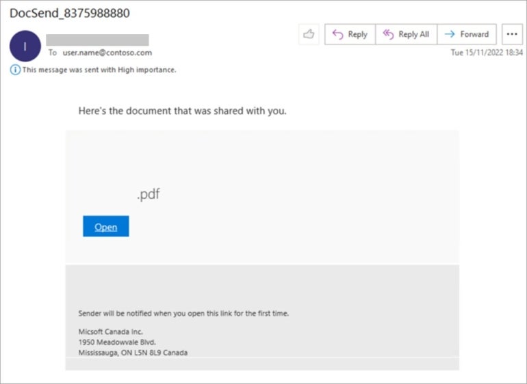 Sample phishing email sent by DEV-0928 threat actor. 