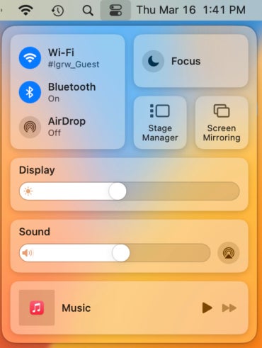 This screen shot shows the Control Center options. 