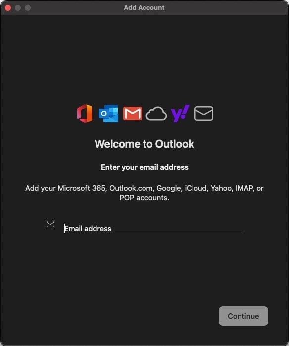This image shows the welcome message to Outlook. 