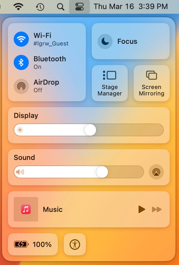 This screen shot shows new options in the Control Center. 