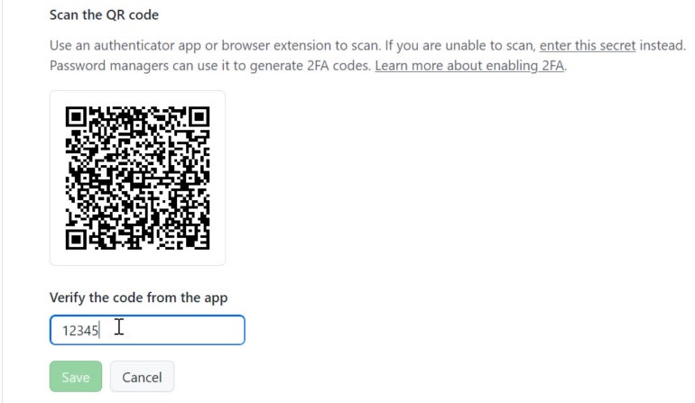 Enter the code displayed in the app in the appropriate field at the GitHub site.
