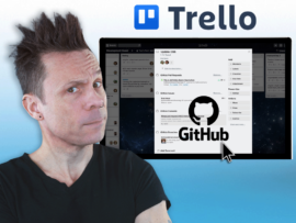 Jack Wallen standing in front of a dashboard view of GitHub stacked on top of Trello