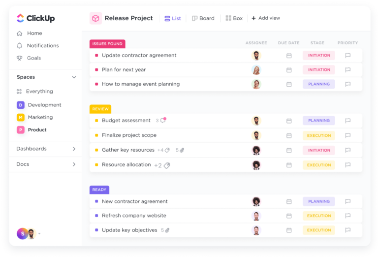ClickUp’s List view allows users to group tasks together for a quick view of what needs to be done.