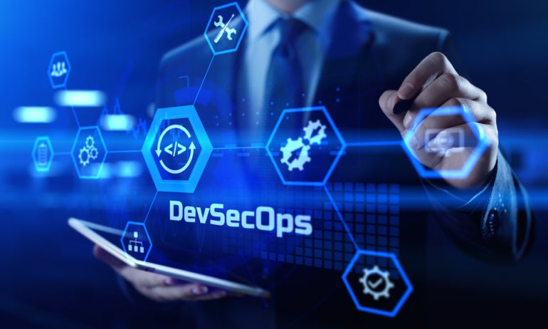 DevSecOps Software development cycle programming concept. 