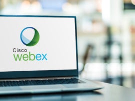 The Webex logo on a computer.