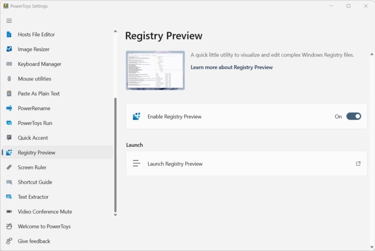 Microsoft PowerToys Registry Preview.